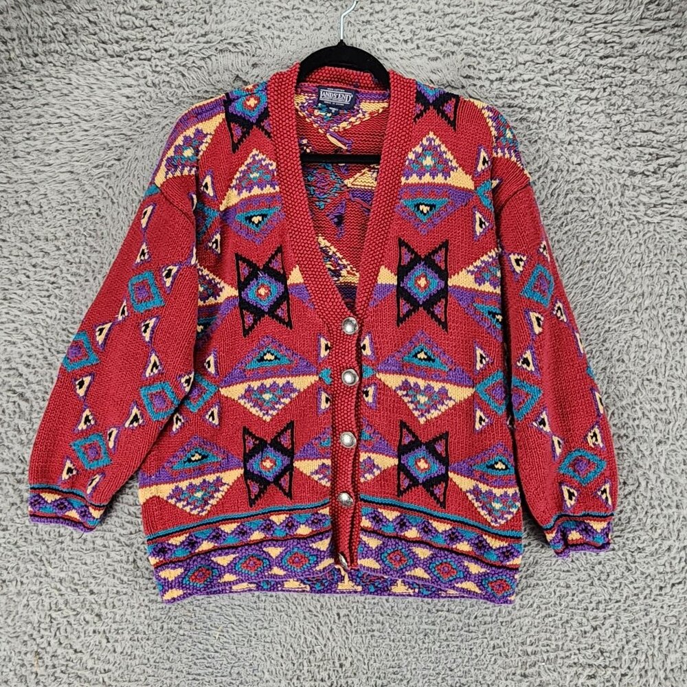 Lands End Sweater Womens Small Red Long Sleeve Button Up Cardigan *GUC*